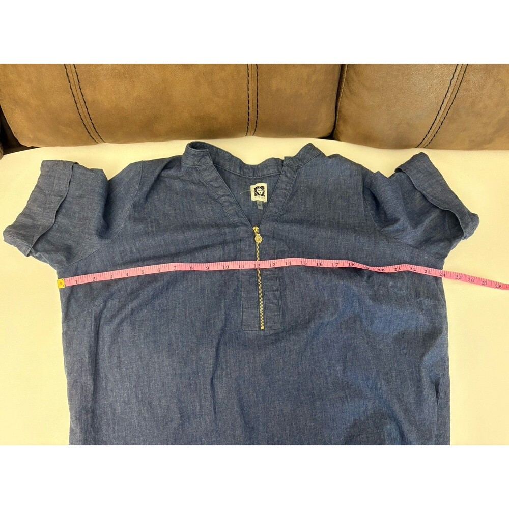 Anne Klein Shift Stretch Denim Blue 1/4 Zip Short Sleeve  Knee Length Dress 1XL - Picture 9 of 13
